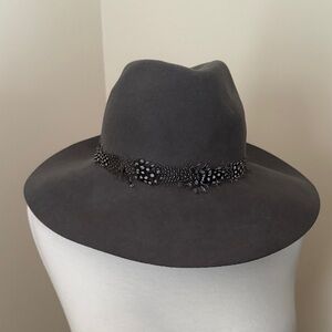 August T Dark Gray Wide-Brim Feather Trim Wool Fedora OS
